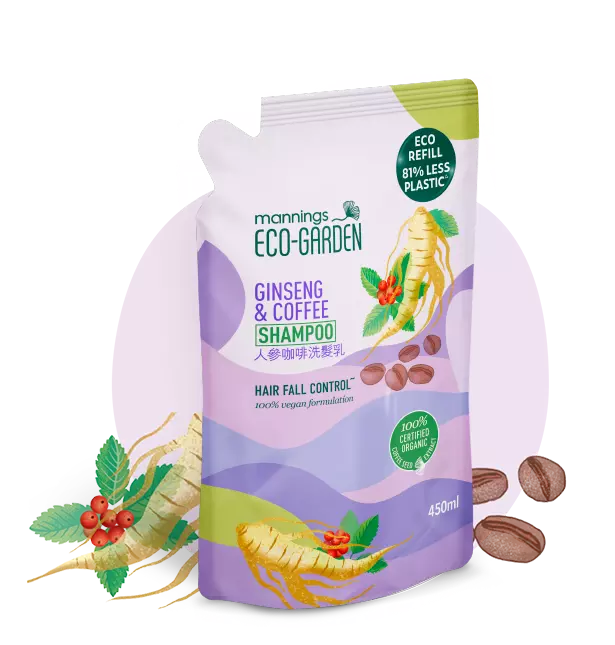 Mannings Eco-Garden Ginseng & Coffee Hair Fall Control Shampoo (Refill Pouch) 450ml